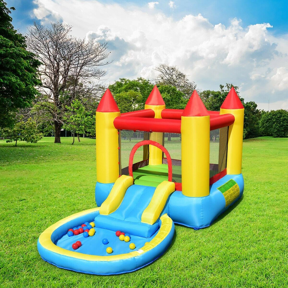 SUGIFT Kids Inflatable Bounce House Castle with Ball Pool Slide and Carrying Bag