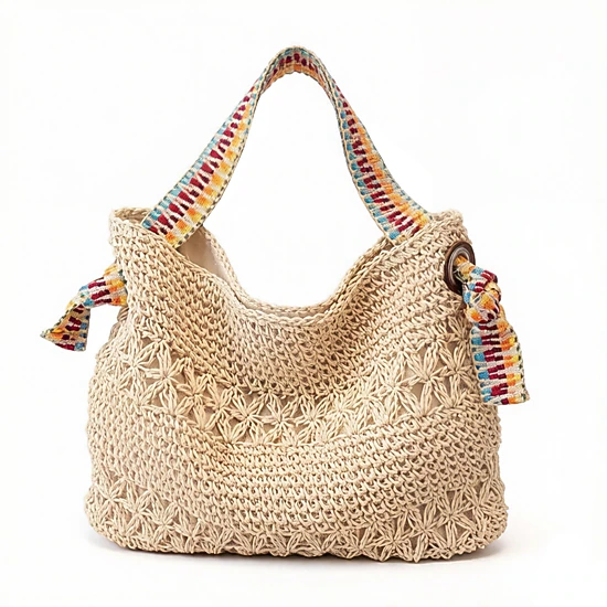 Alilang Women's Crochet Shoulder Bag with Woven Strap Textured Knit Hobo Handbag Slouchy Boho Tote Everyday Carryall