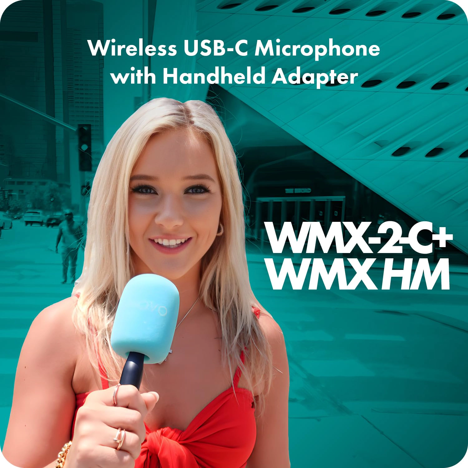Movo WMX-2 Wireless Lavalier Microphone Lapel Mic with Charging Case and WMX-HM Handheld Adapter - Lav Mic, Lapel