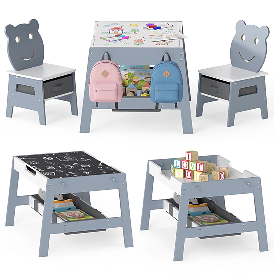 SUGIFT Gray Reversible Chalkboard Whiteboard Top Kids 5-in-1
