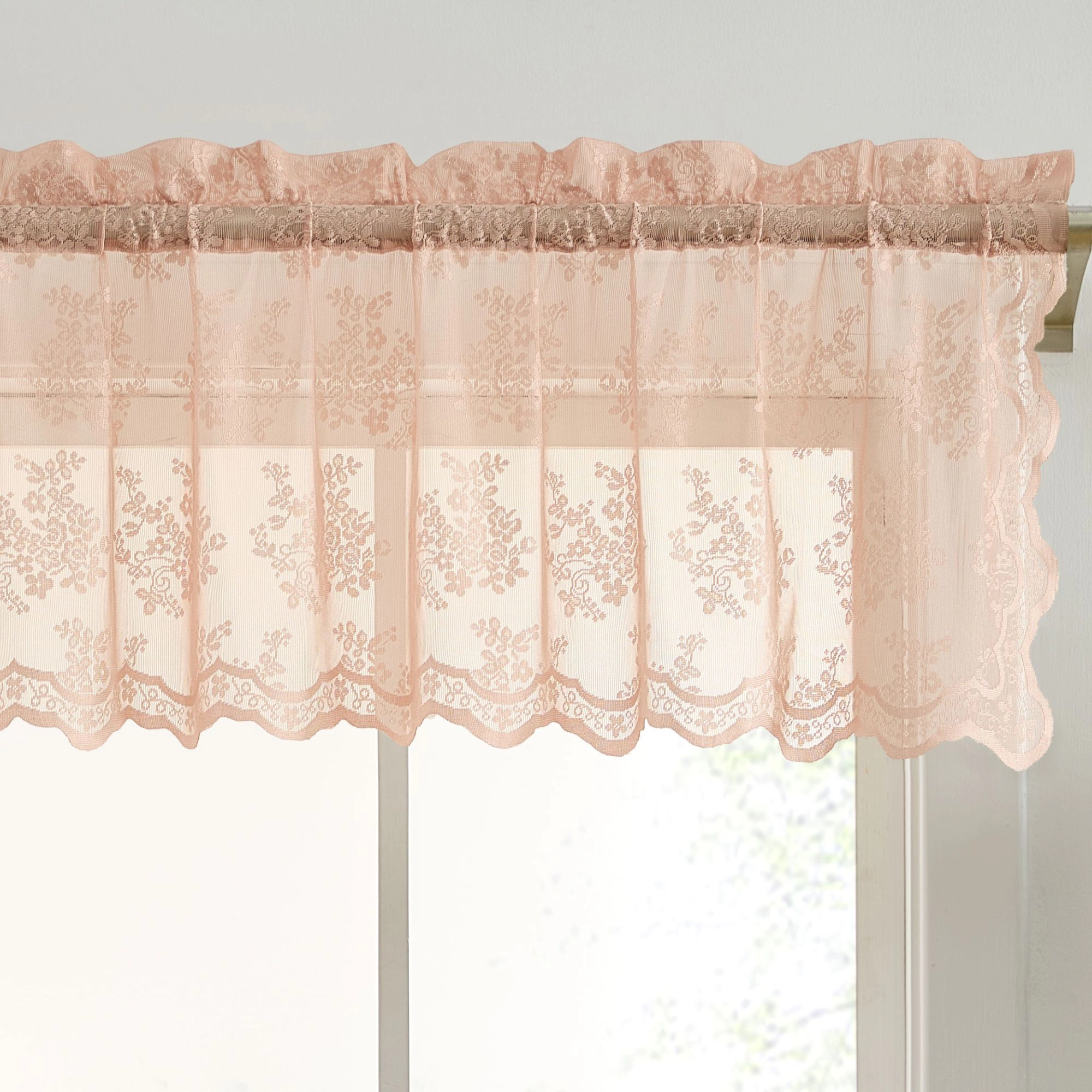 HLC.ME Jolene Floral Rod Pocket Lace Semi Sheer Voile Short Valance for Kitchen & Bathroom - 54 x 18 Inch Long