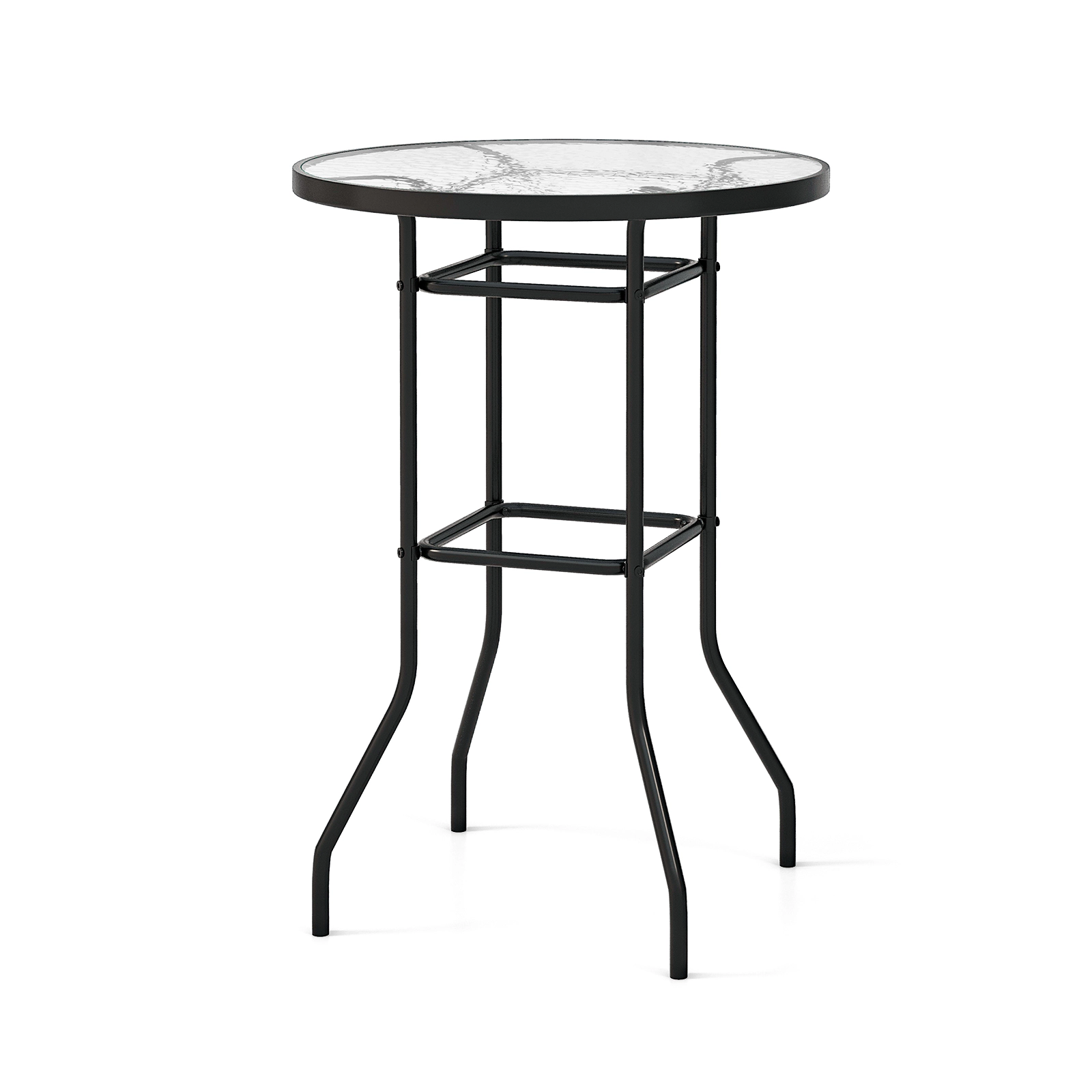 LJG 38 Inch Patio Bar Table with Tempered Glass Tabletop