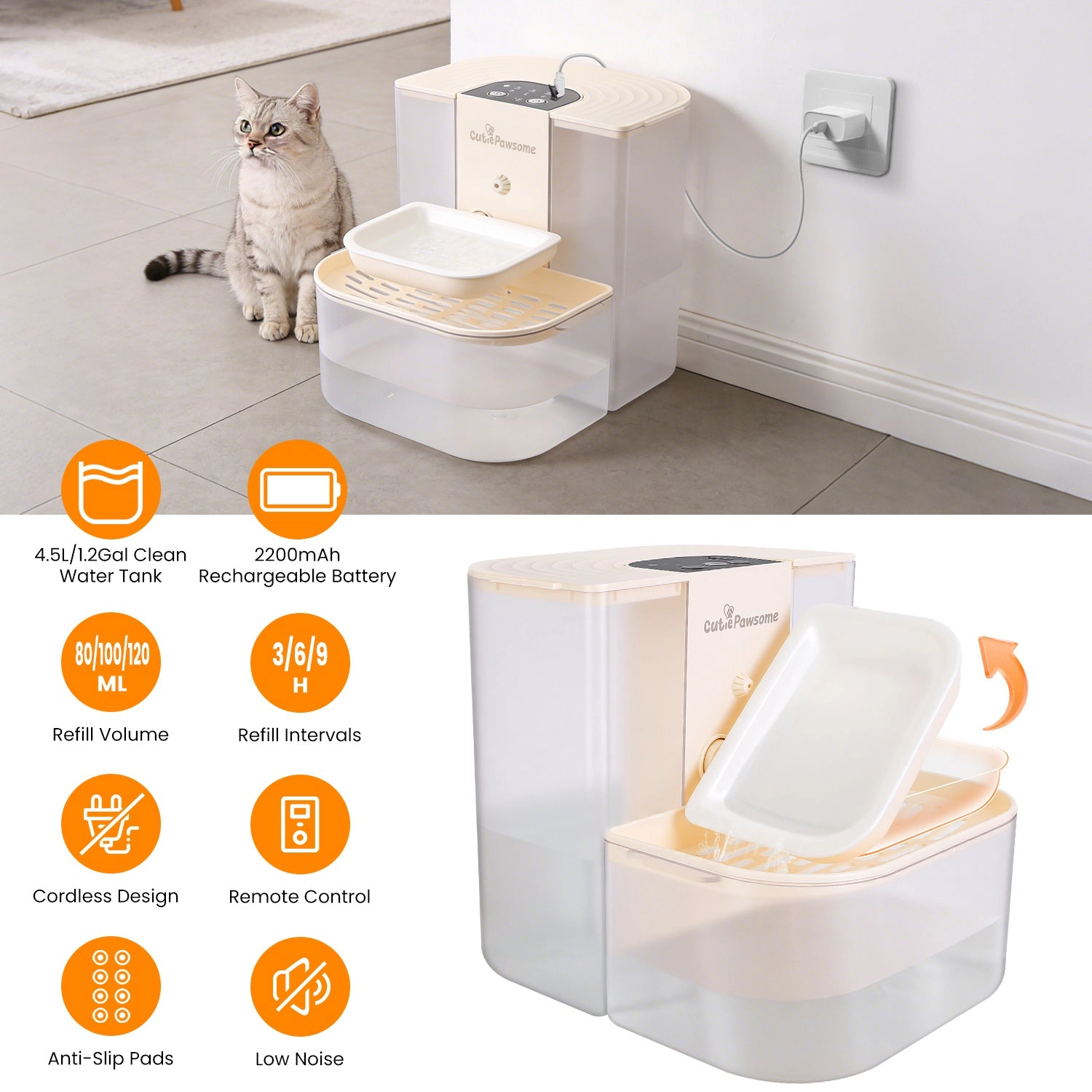 GBruno Smart Rechargeable Pet Water Fountain 4.5L