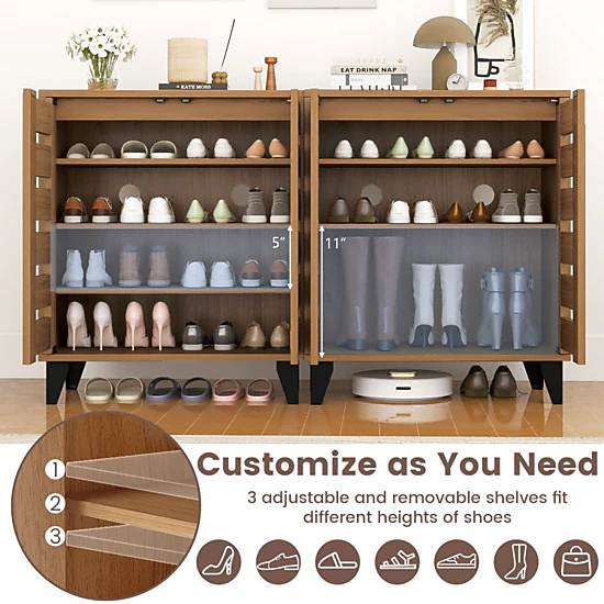Hivvago 4-Tier Farmhouse Shoe Organizer with Louvered Door