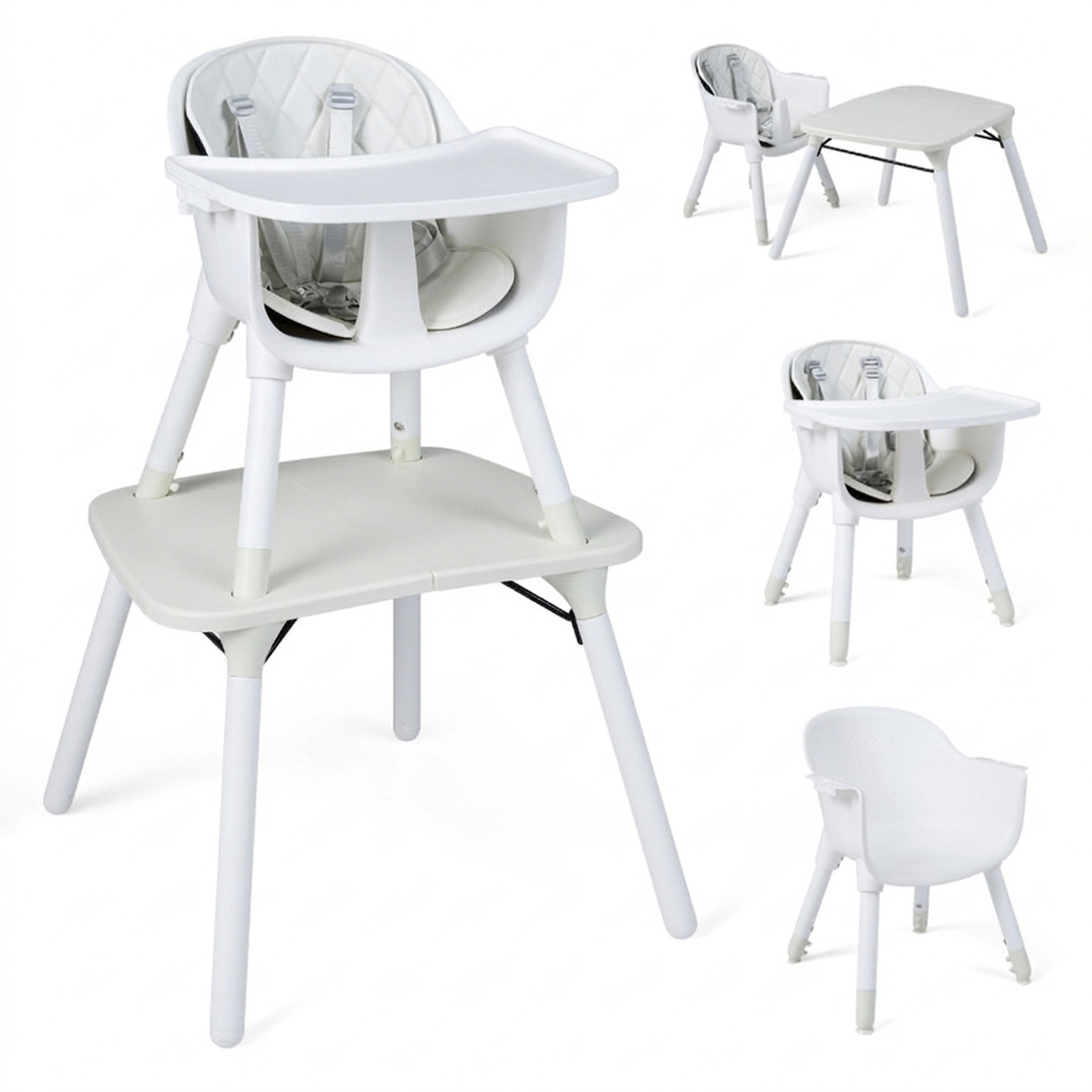 SUGIFT 4-in-1 Convertible Baby High Chair and Toddler Table Chair Set 33-lb Capacity Ages 6-36 Months Cream