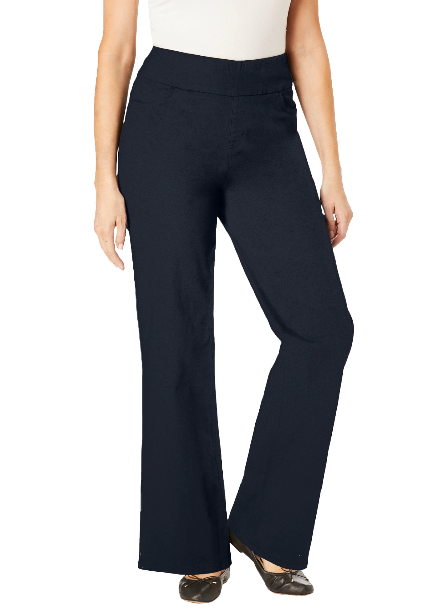 Woman Within Plus Flex-Fit Pull-On Wide-Leg Denim Jean