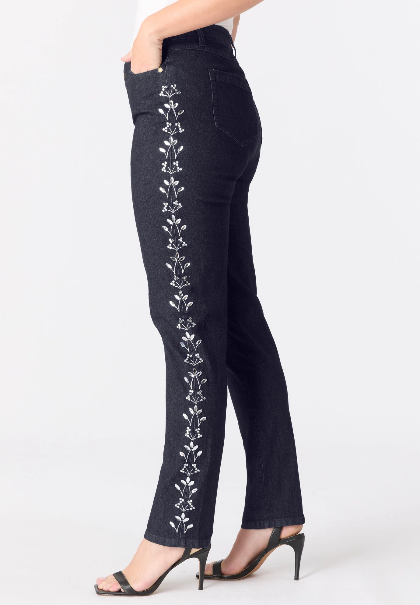 Roaman's Women's Plus Embellished Straight-Leg Jean