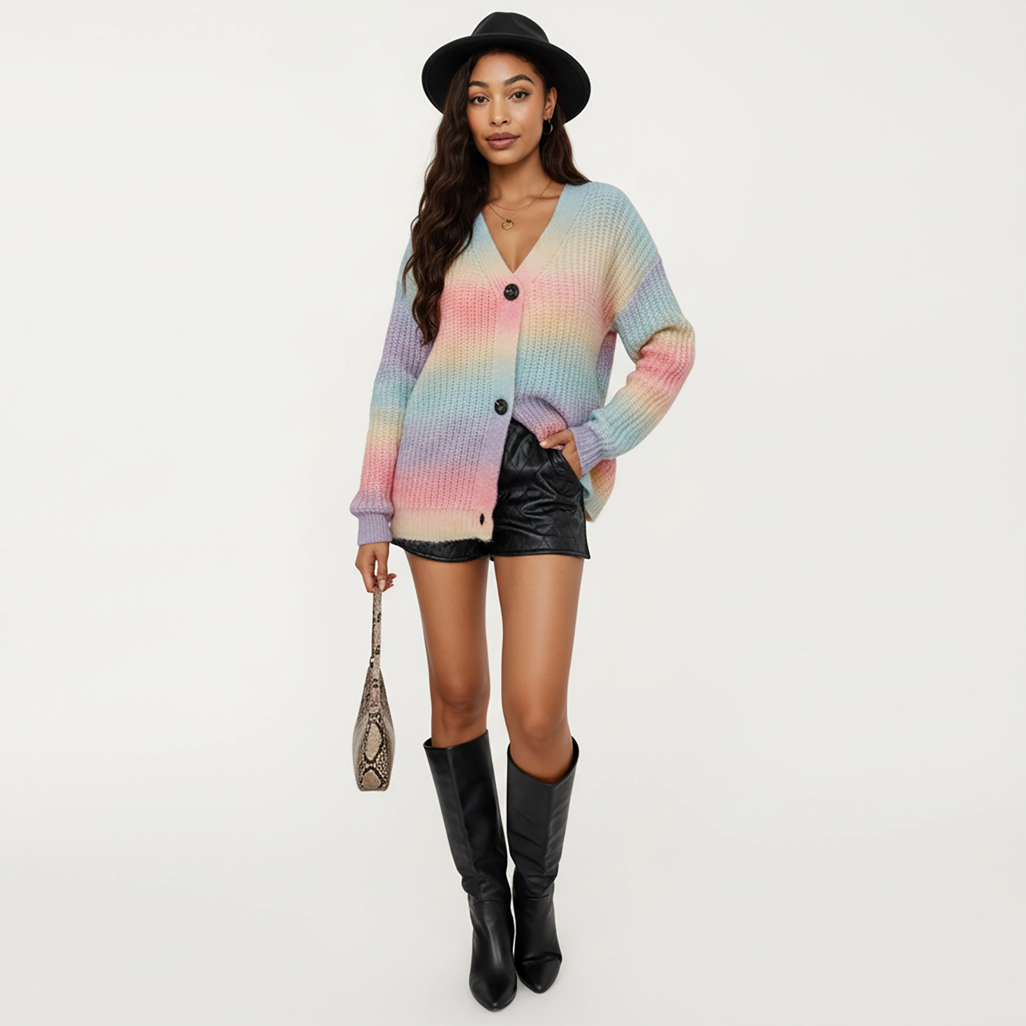 Anna-Kaci Women's Soft Knit V-Neck Button Front Cardigan with Cozy Textured Stitching and Relaxed Everyday Layering Fit
