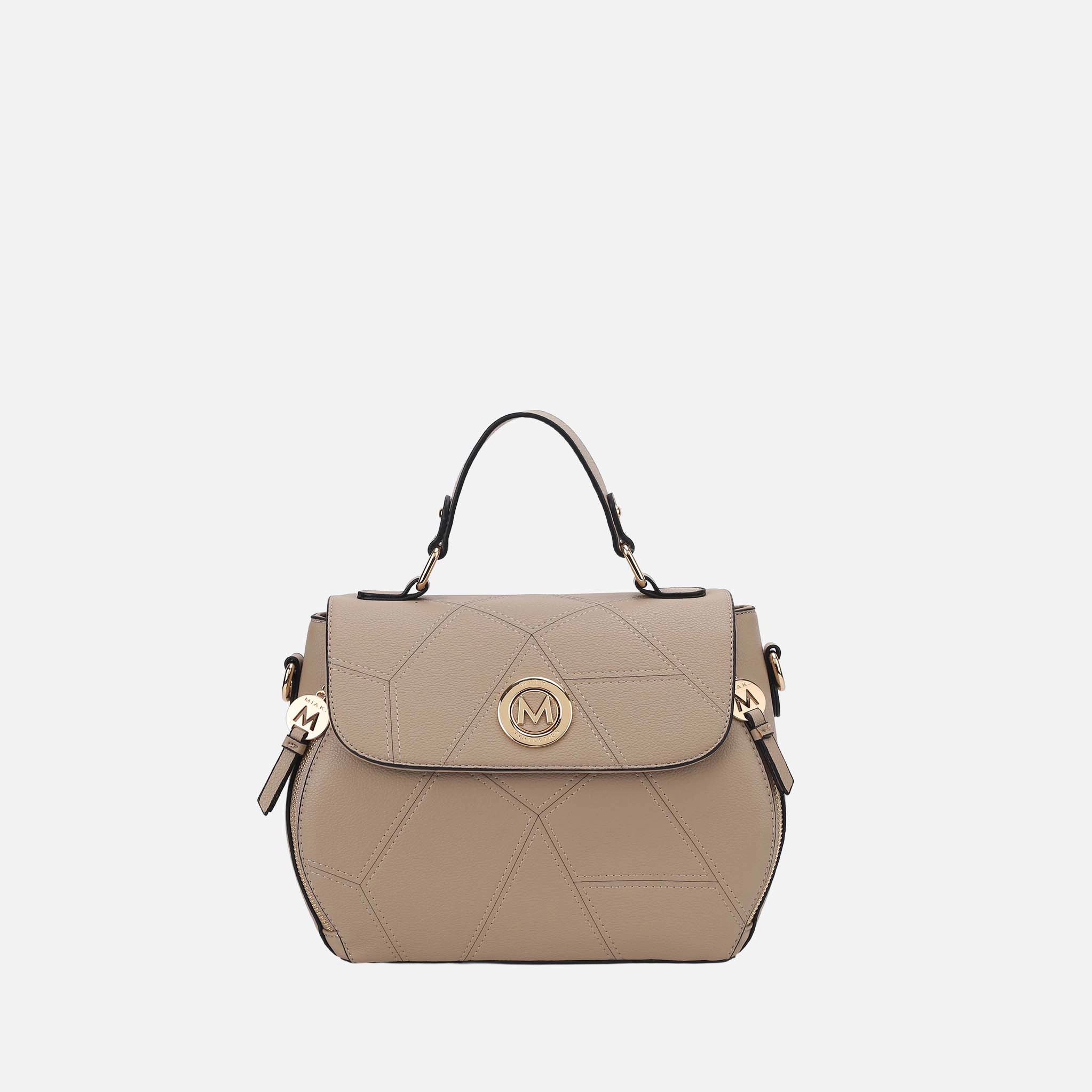 MKF Collection by Mia K Clementine Satchel Bag - Taupe Vegan Pebbled Leather, Gold-Tone Hardware
