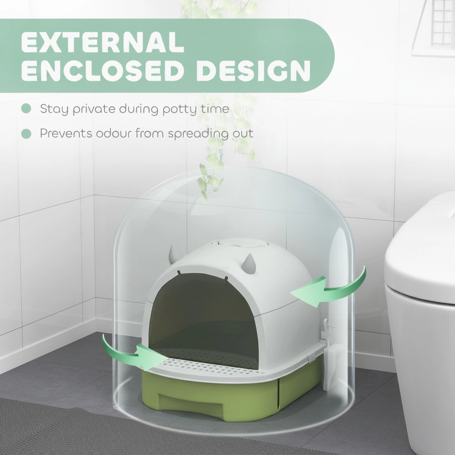 HONGGE Covered Cat Litter Box with Lid, Scoop, Deodorizing Bags for Odor Control, Privacy, Easy to Clean