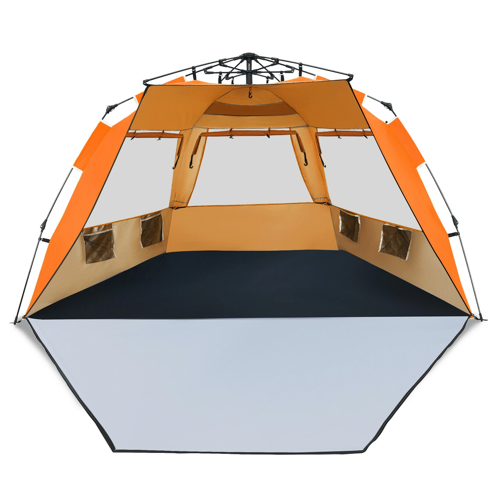 SUGIFT 3-4 Person Orange UPF 50+ Pop Up Beach Tent with 50-in Front Porch and 4 Pockets 100-in W 50-in D 52-in H