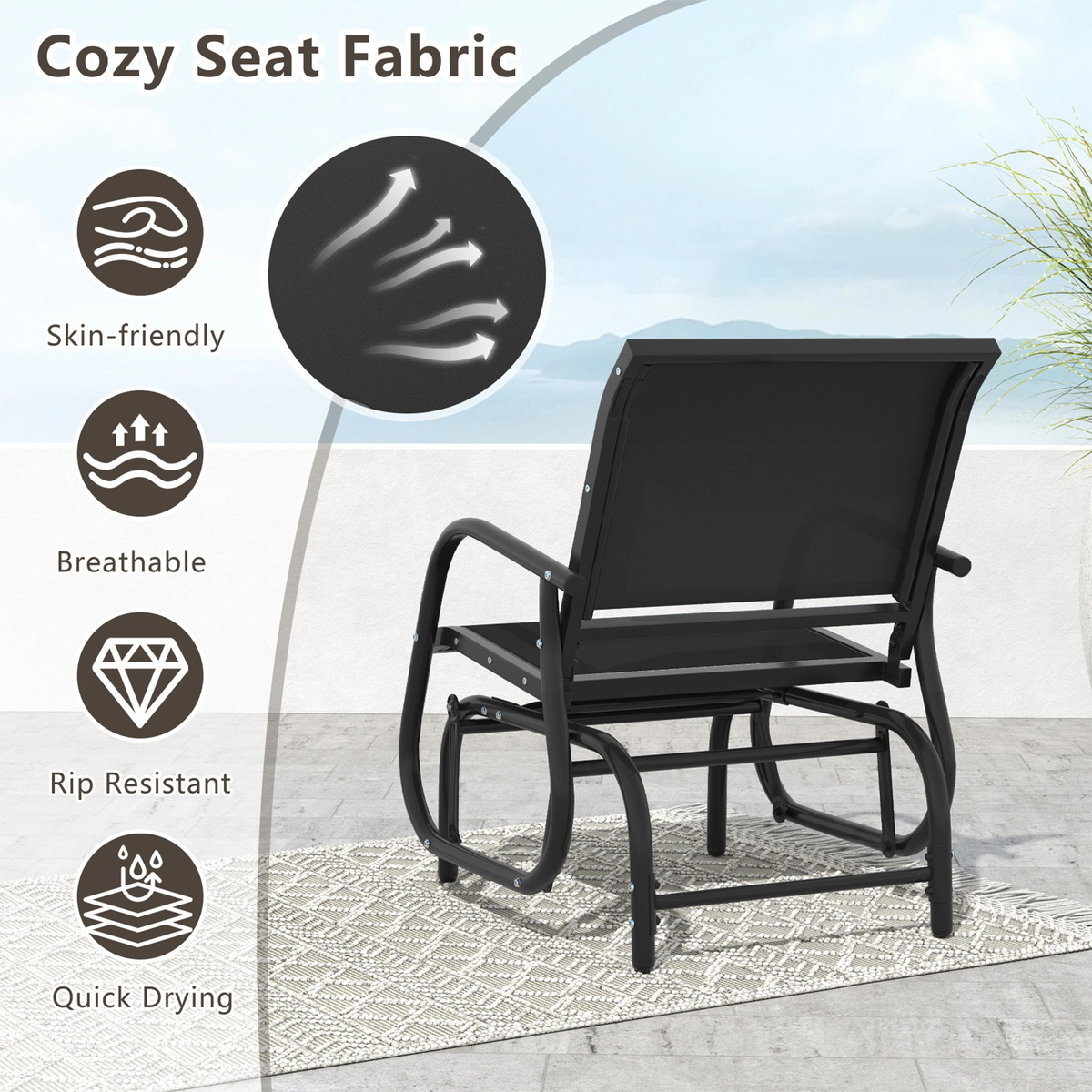 SUGIFT Powder-Coated Steel Outdoor Swing Glider Rocking Chair 34-in Backrest 330-lb Capacity 25 x 29 x 34-in Black