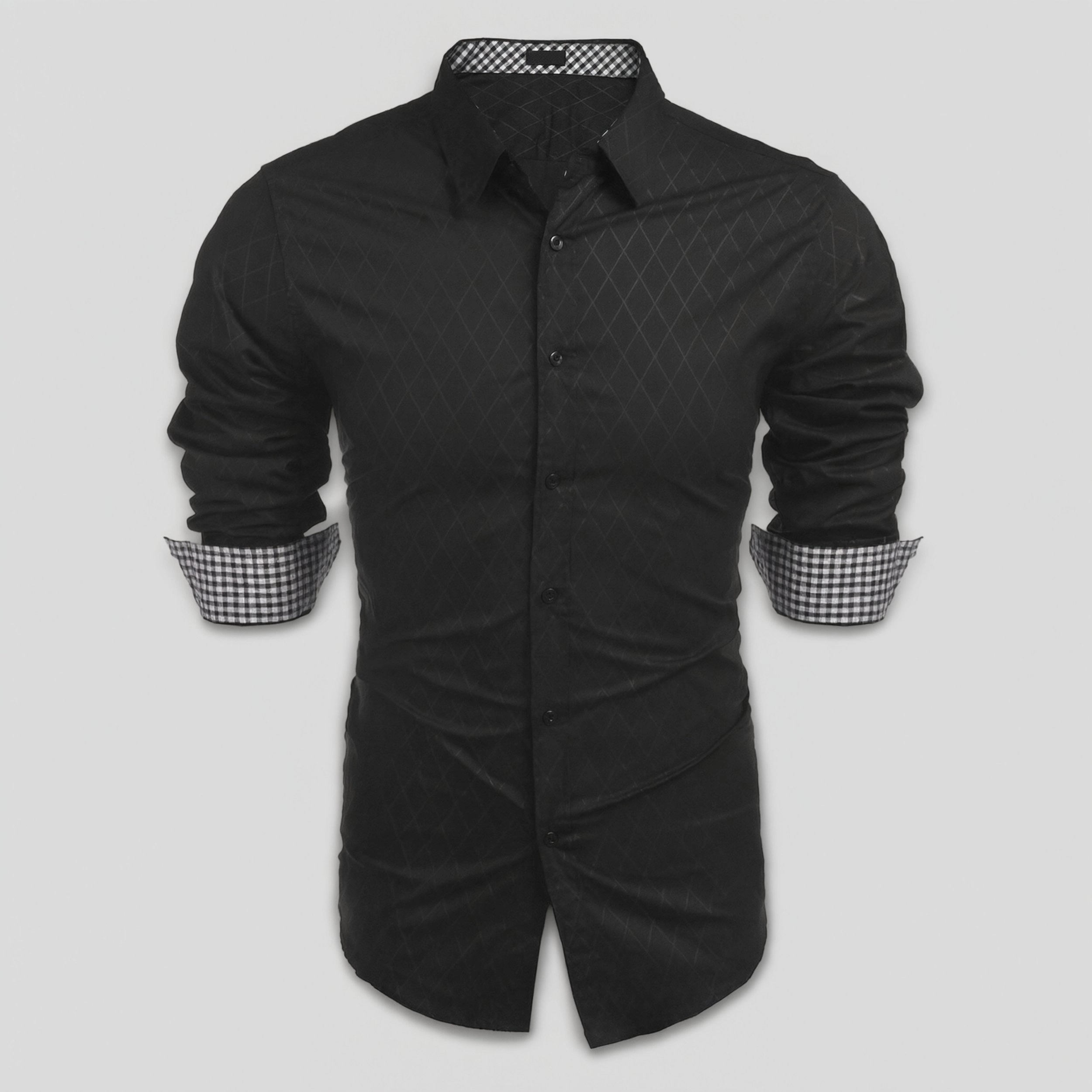 COOFANDY Mens Burgundy Diamond Print Long Sleeve Contrast Cuff Casual Dress Shirt