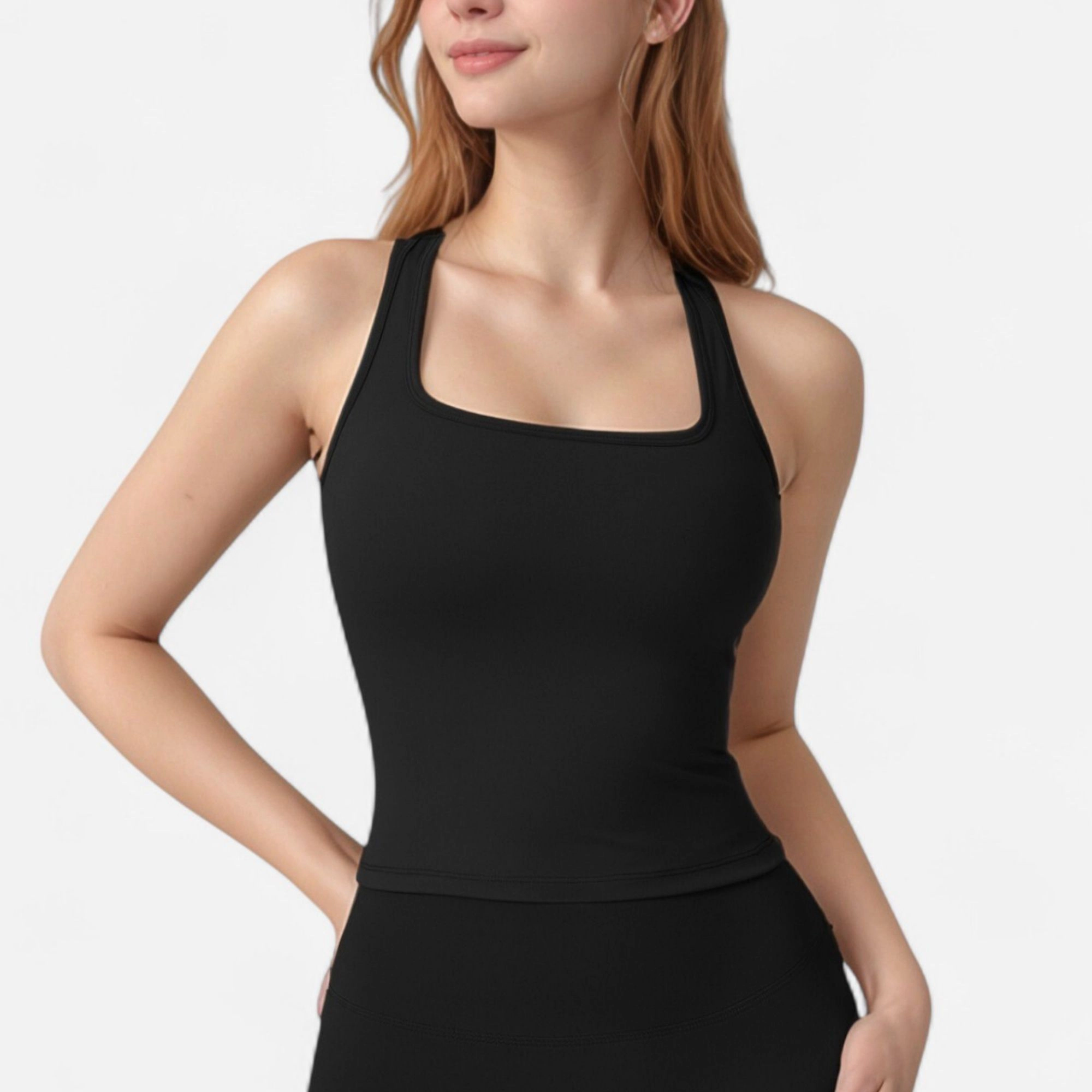 Anna-Kaci Women's Square Neck Active Tank Top with Built-In Bra and Racerback Design for Comfort Movement