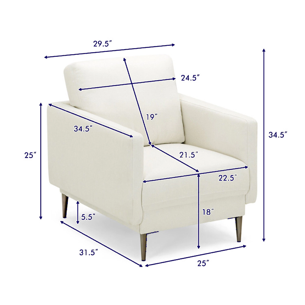 Hivvago Contemporary Fabric Accent Chair with Detachable Back Cushion