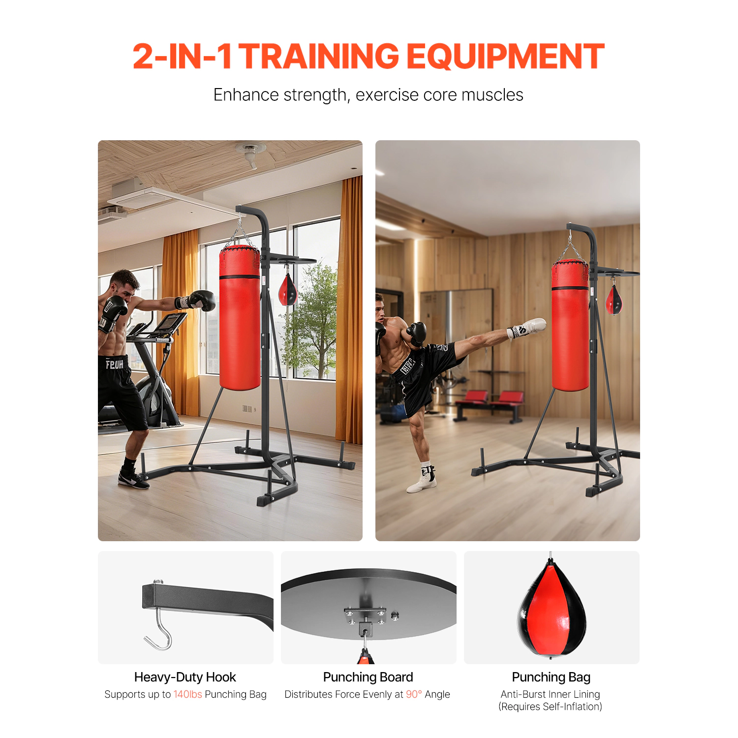 HONGGE Heavy Duty Steel Punching Bag Stand Freestanding Sandbag Rack Holds Up to 140 lbs for Home Gym