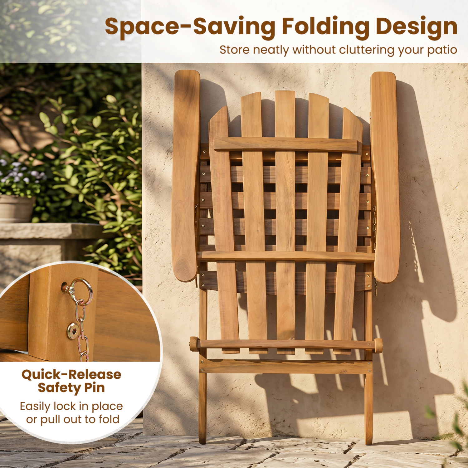 Hivvago Eucalyptus Wood Folding Patio Lounger