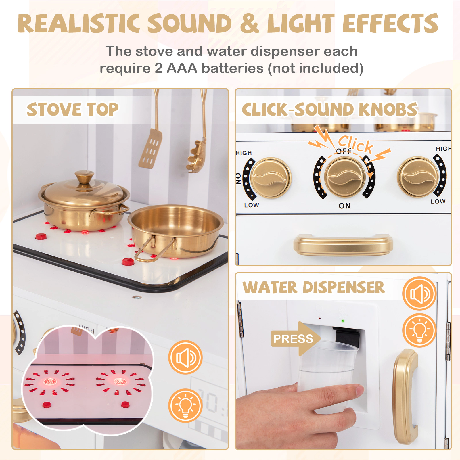 Hivvago Pretend Play Kitchen for Kids with Real Sounds and Lights
