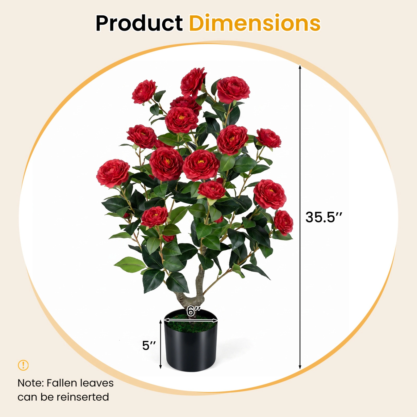 SUGIFT 2-Pack Artificial Camellia Tree Faux Flower Plant in Cement-Filled Pot 35.5-in Tall PE Trunk with Grass Red