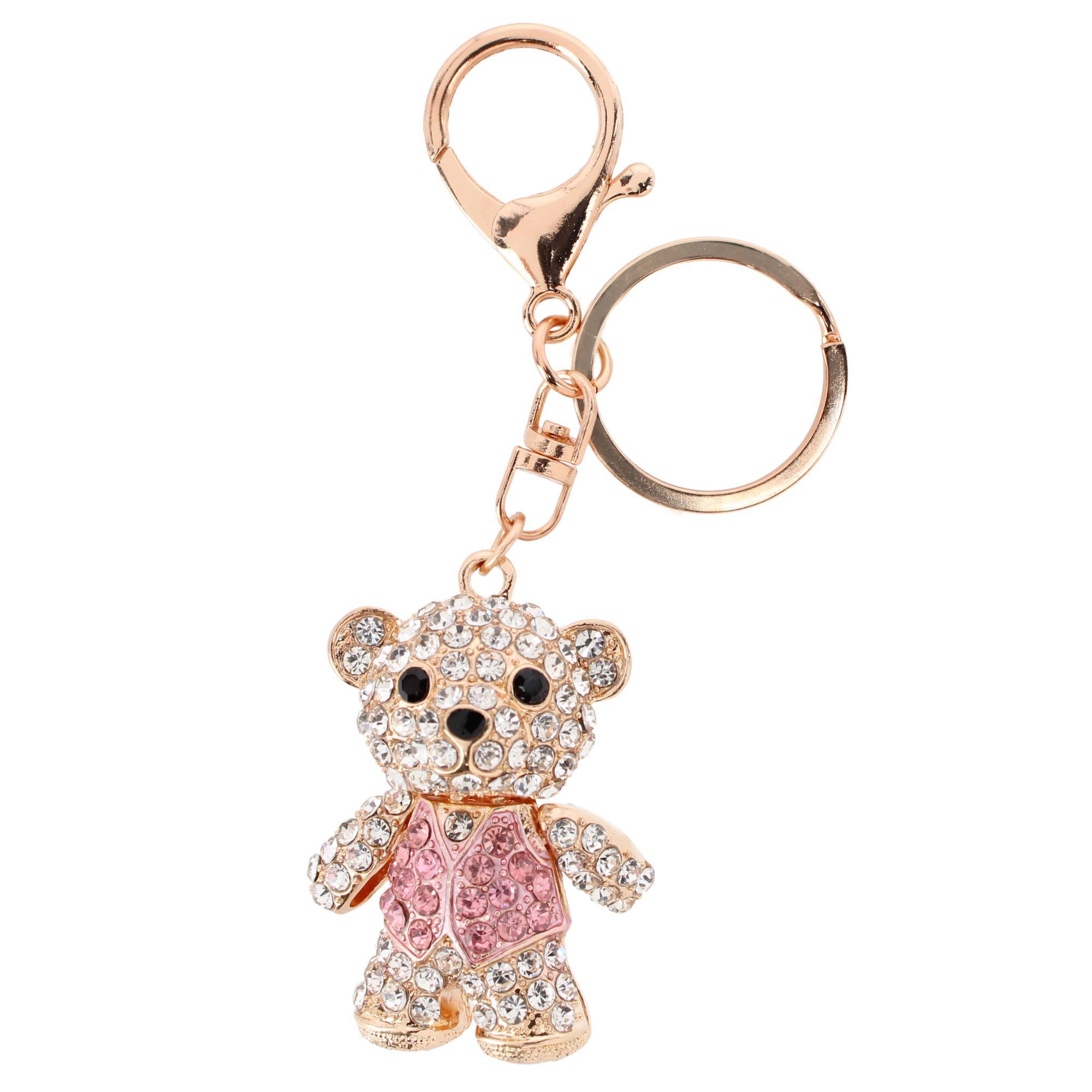 CTM Women's Adorable Rhinestone Teddy Bear Bag Charm & Keychain