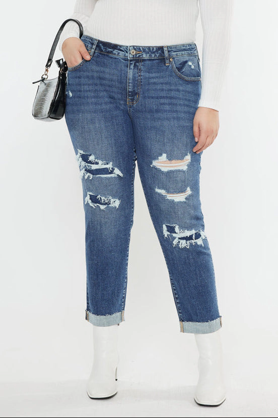 Kancan Women's Plus Mid Rise Slim Boyfriend Jeans Jayleen