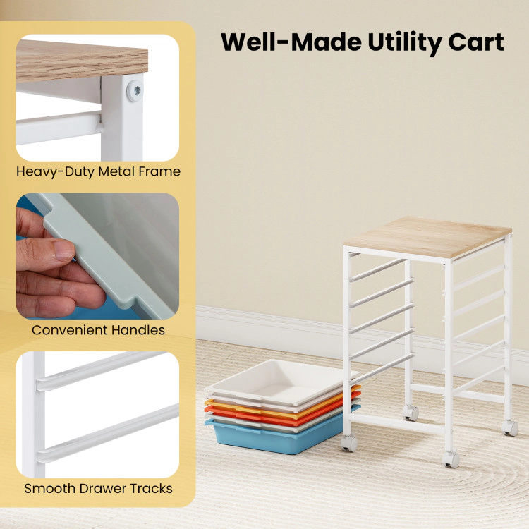 Hivvago 6-Drawer Rolling Storage Cart with Wooden Tabletop