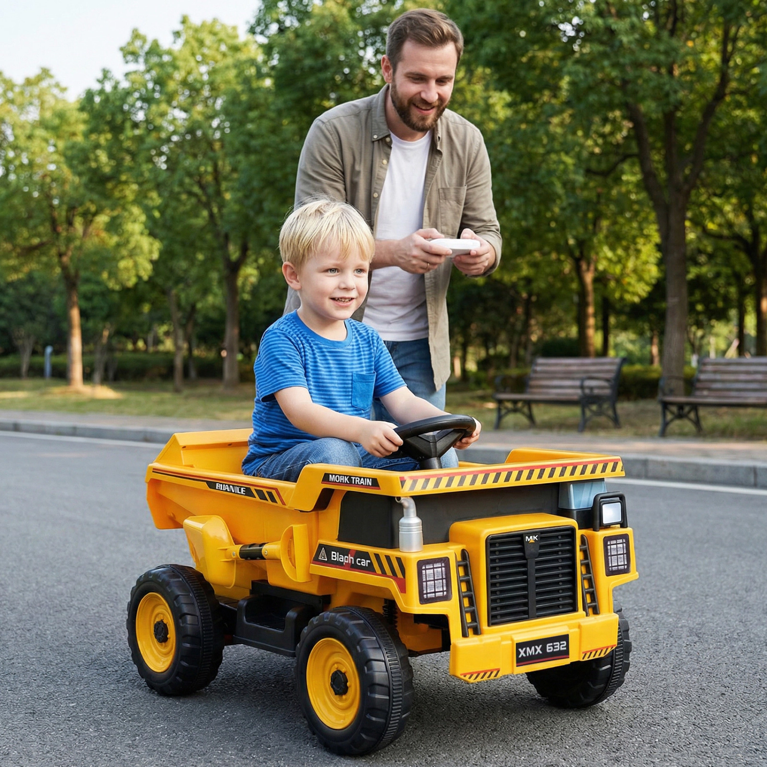 LJG Kids 24V Construction Electric Vehicle with Dump Bed and Remote Control for Aged 3-8