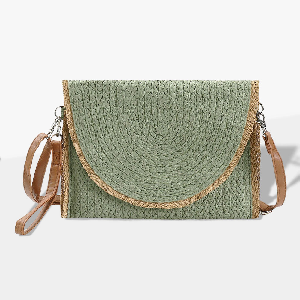 FASHNZFAB Frayed Trip Two Tone Straw Clutch / Crossbody Bag