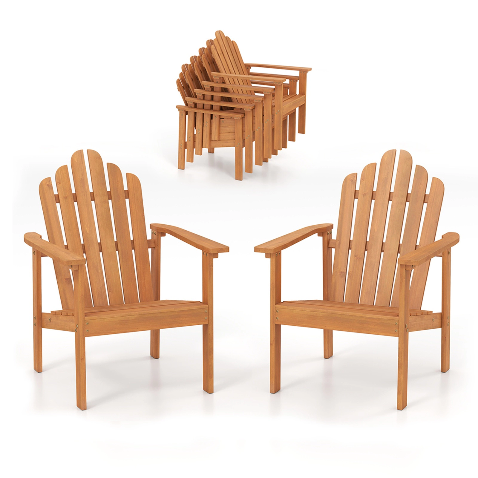 SUGIFT Natural Sloped Seat Stackable Acacia Wood Patio Adirondack Chair