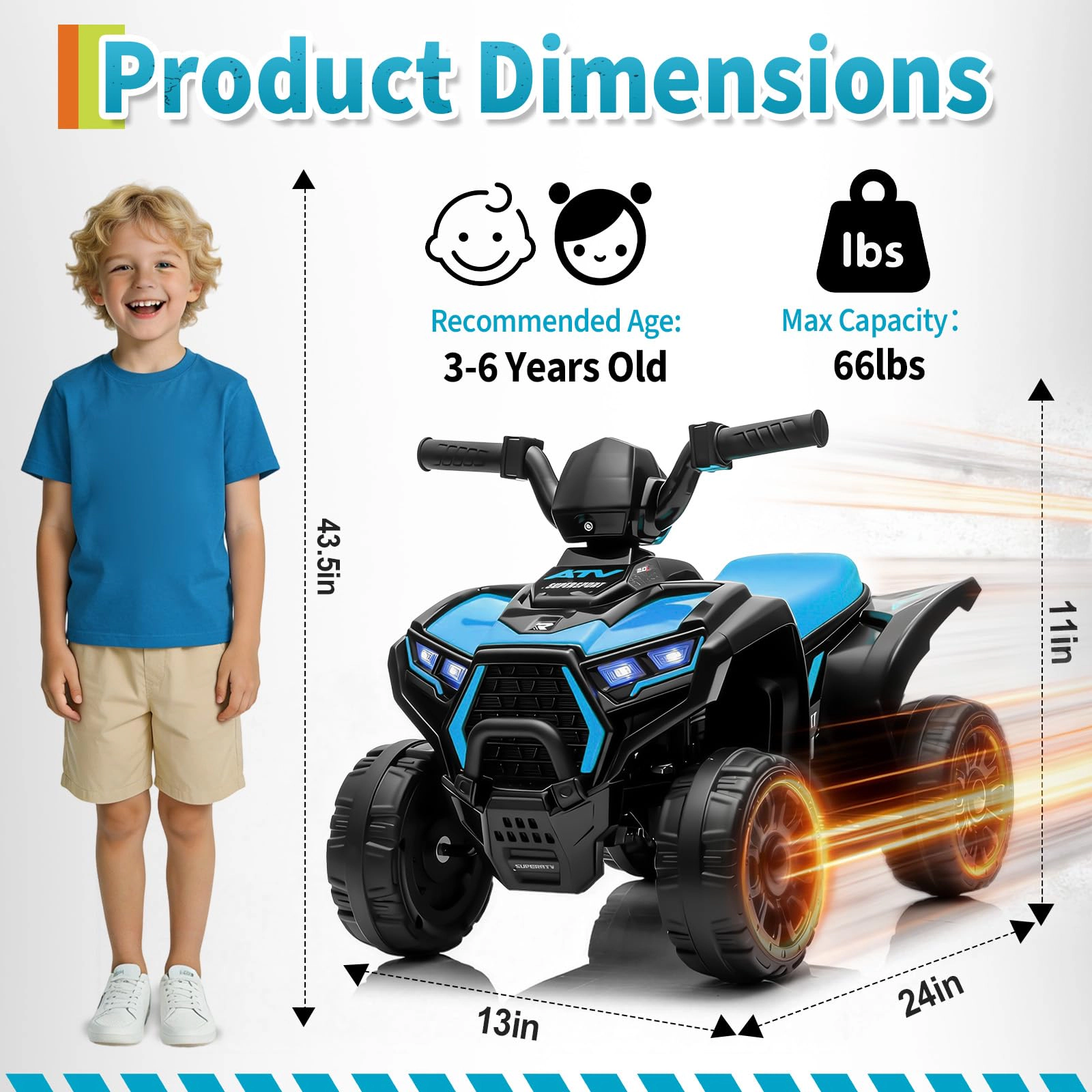 6V Kids Ride On ATV Quad with LED Lights & Music, 4-Wheeler Electric Toy for Toddlers Ages 3-6