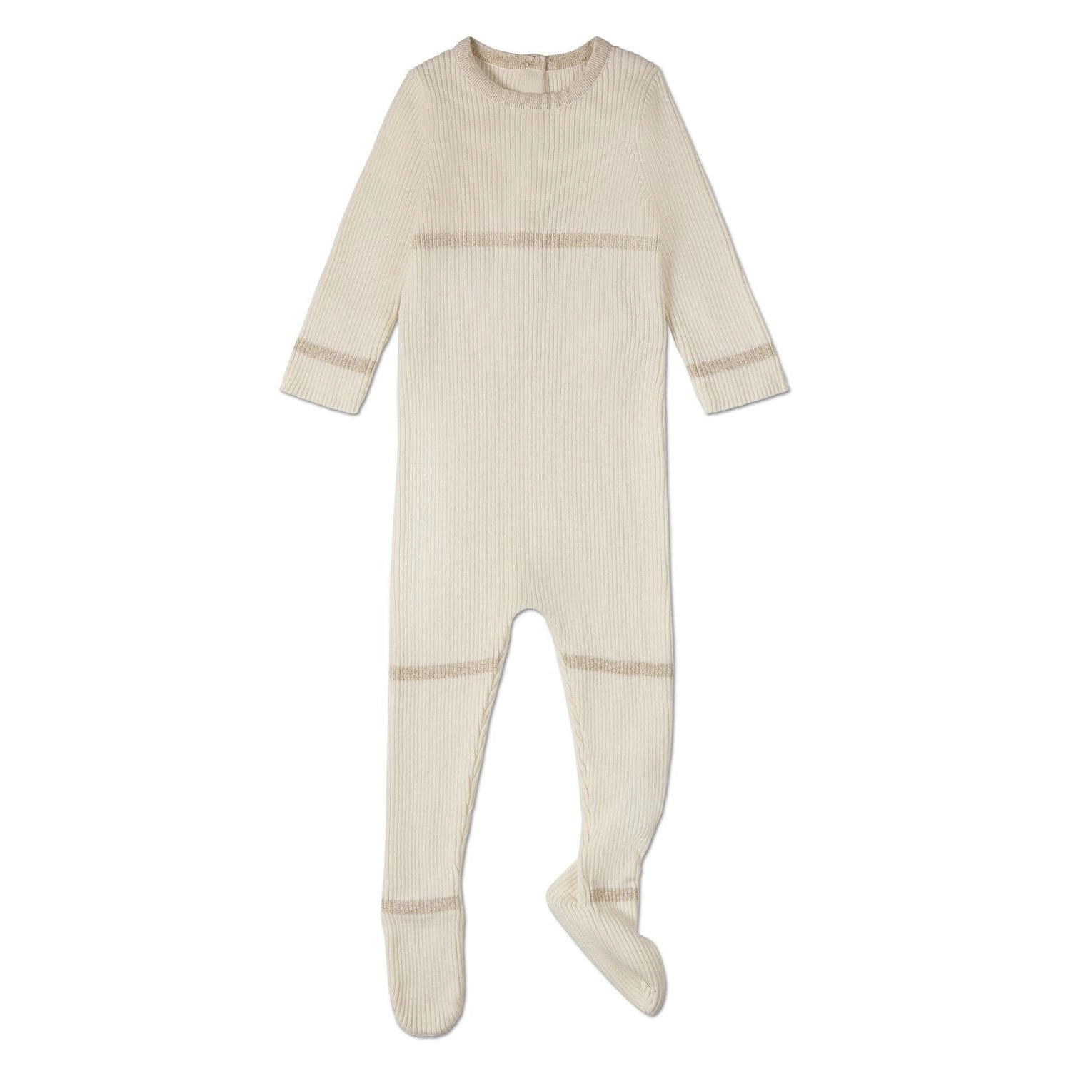 MeMoi Baby Gold Lurex Trimmed Ribbed Cotton Footie