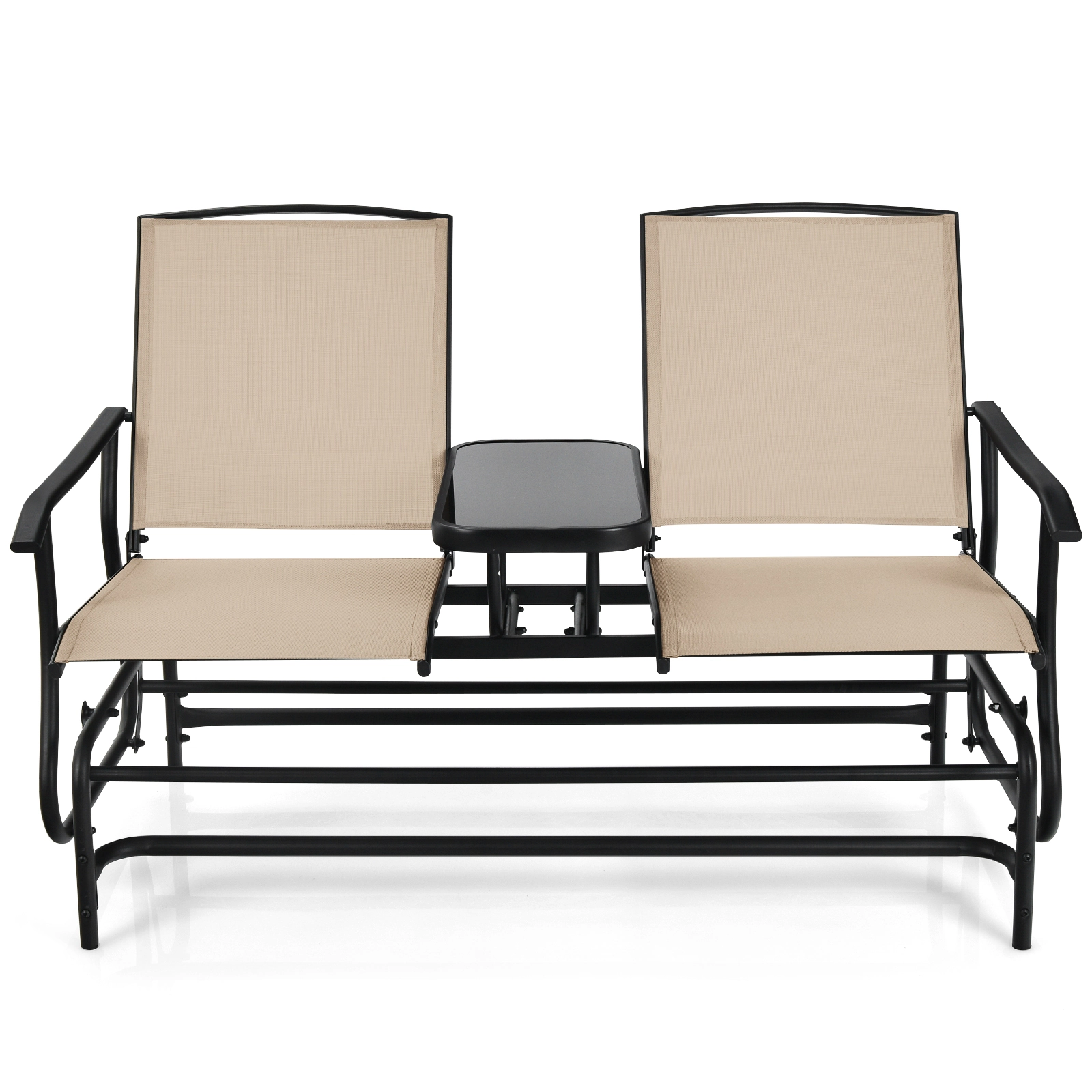 SUGIFT 2-Person Rocking Conversation Loveseat with Tempered Glass Table 530-lb Capacity Turquoise/Gray/Beige/Brown/Black