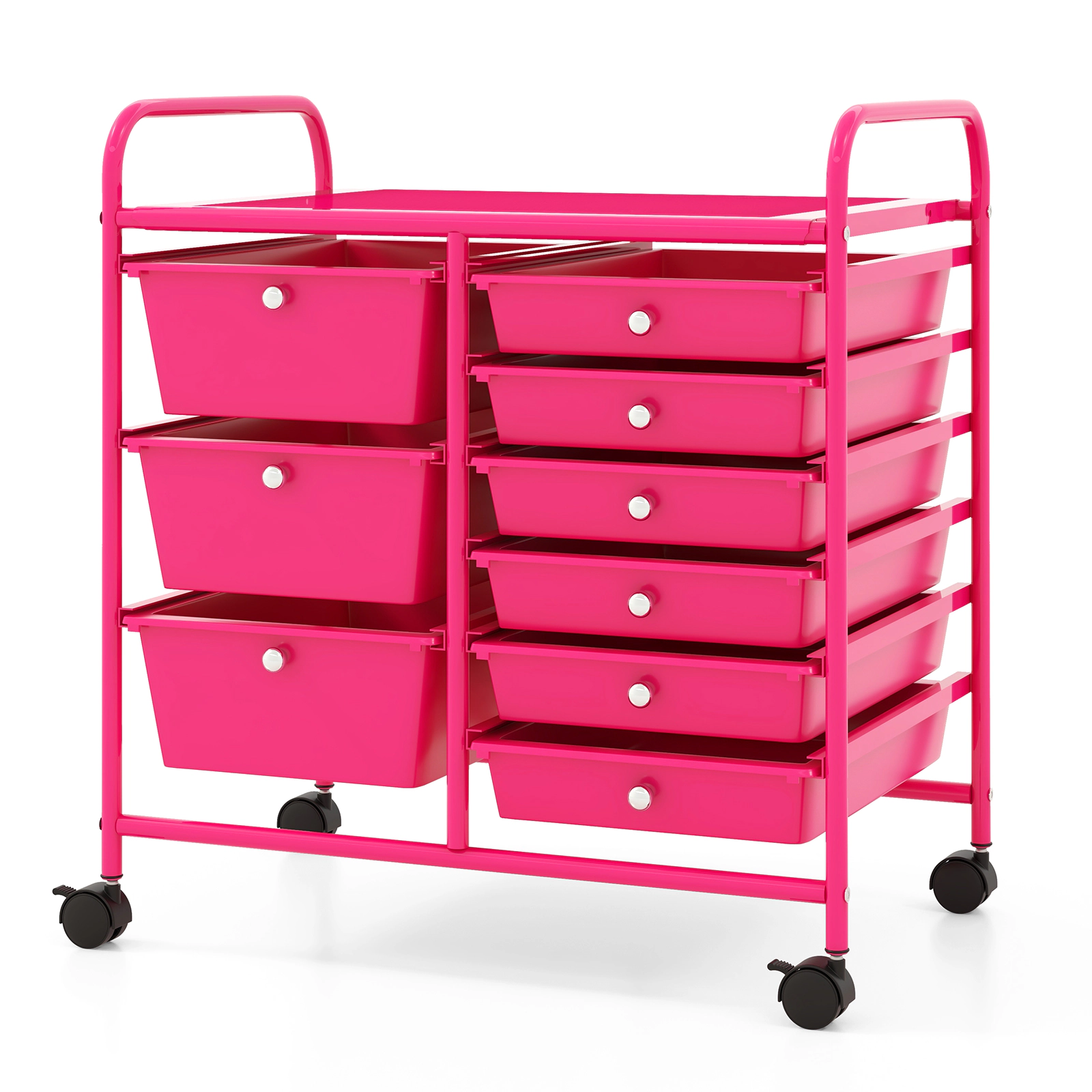 SUGIFT Light Pink 9-Drawer Rolling Storage Cart with Metal Frame 25-in W 14.5-in D 24.5-in H 22-lb Tabletop