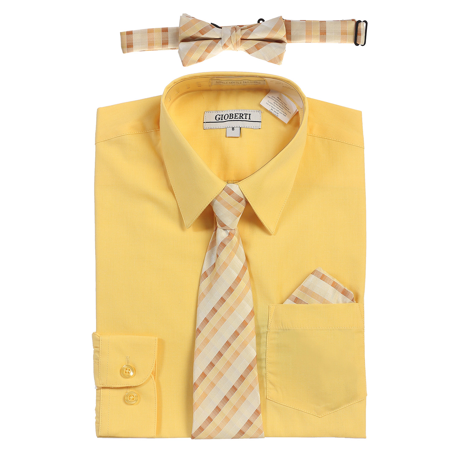 Gioberti Boy's Long Sleeve Dress Shirt And Plaid Tie Accessories Set