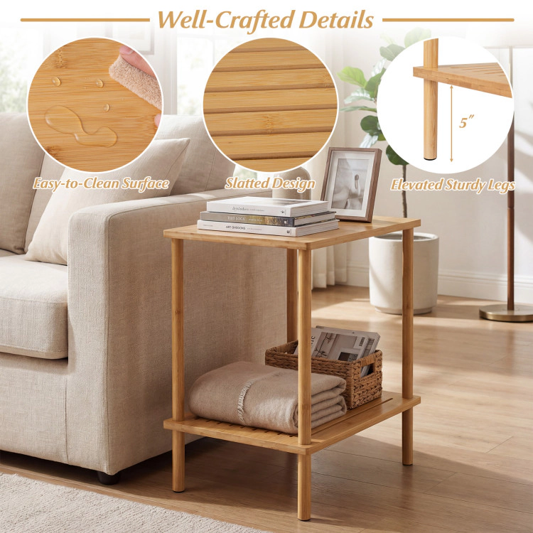Hivvago Side Table Set Of 2 2-Tier Bamboo End Table With Storage Shelves Rectangular Tea Sofa Table