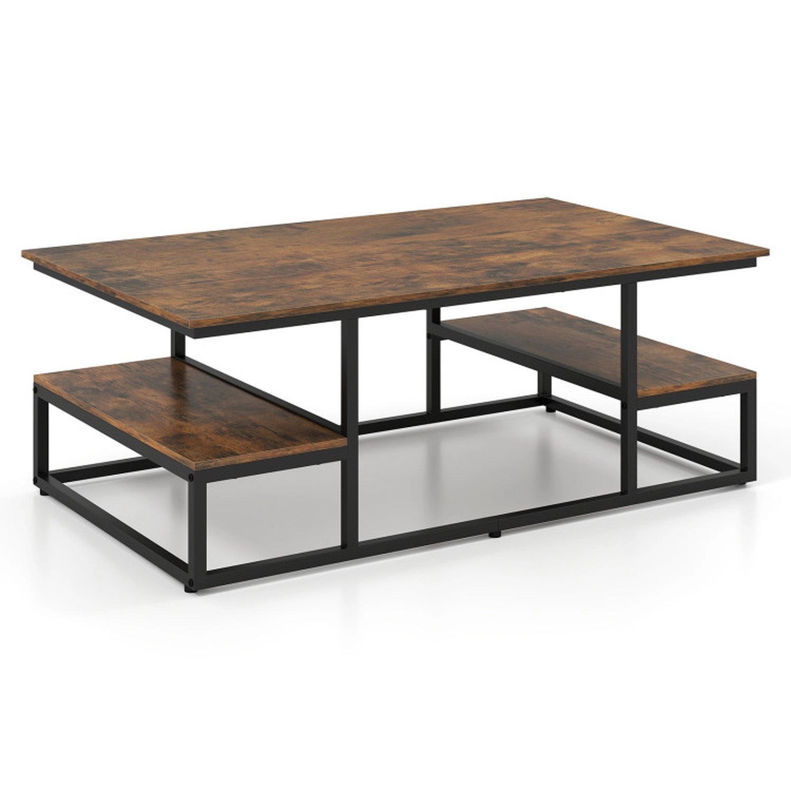 SUGIFT 43-in 176-lb Capacity Rustic Brown Rectangle Coffee Table with 2 Open Shelves and Metal Frame