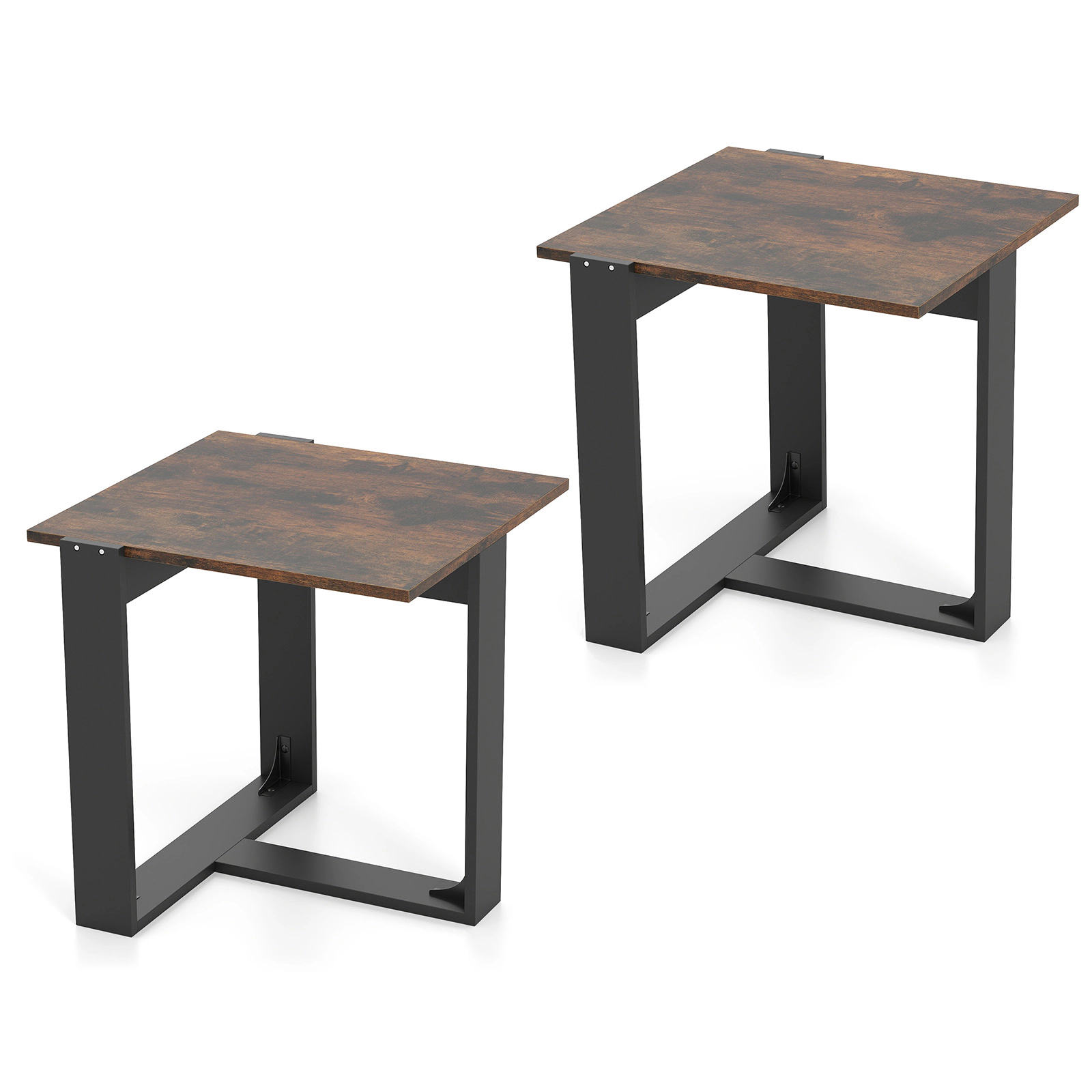 SUGIFT Tabletop Industrial Sofa End Table with T-Shaped Metal Frame 110-lb Capacity 20-in Square Rustic Brown & Black