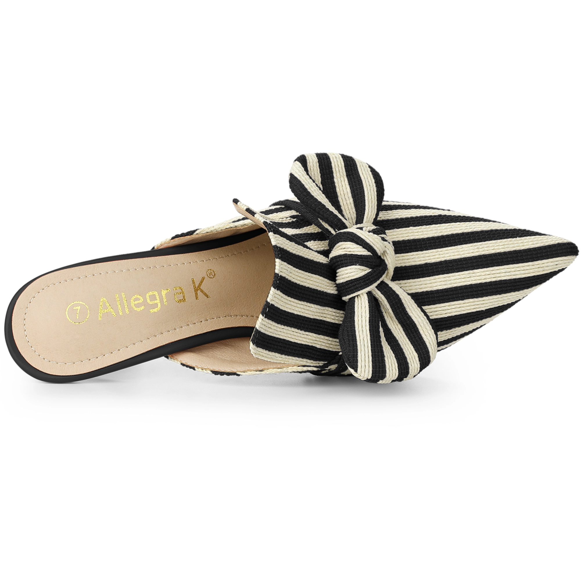 BLISSFUL STEP Women's Stripe Bow Slip on Stiletto Heel Slides Mules