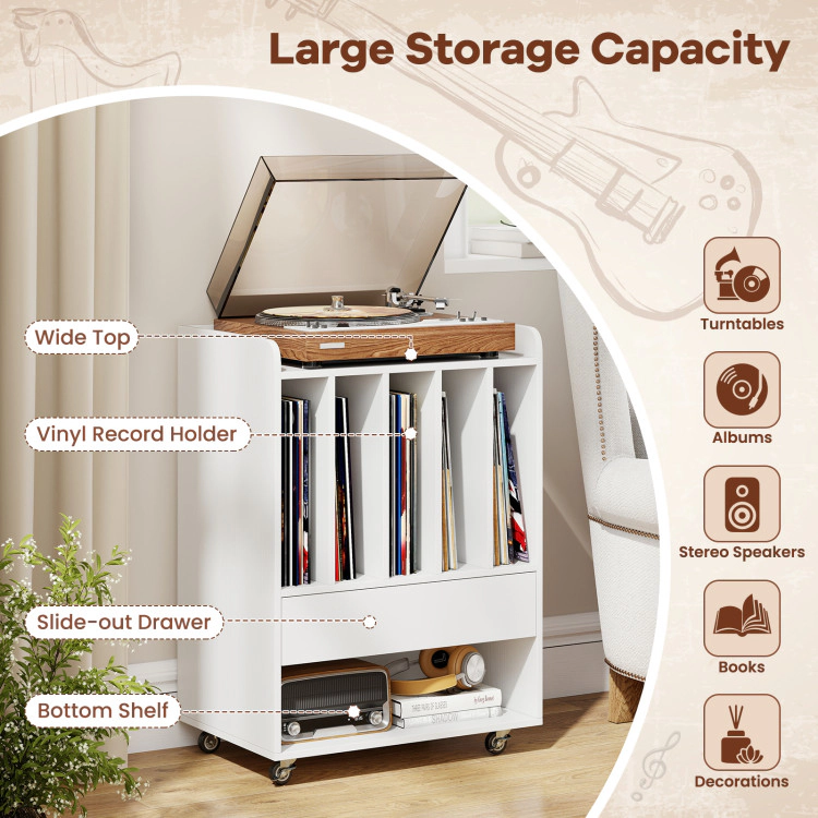 Hivvago Record Player Cabinet with Built-In Drawer and Record Rack