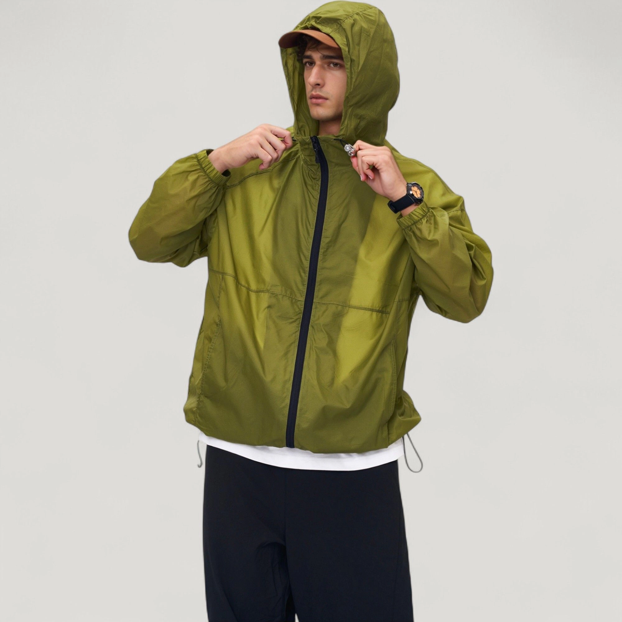 Anna-Kaci Men's Lightweight Hooded Zip-Up Windbreaker Jacket with Elastic Cuffs