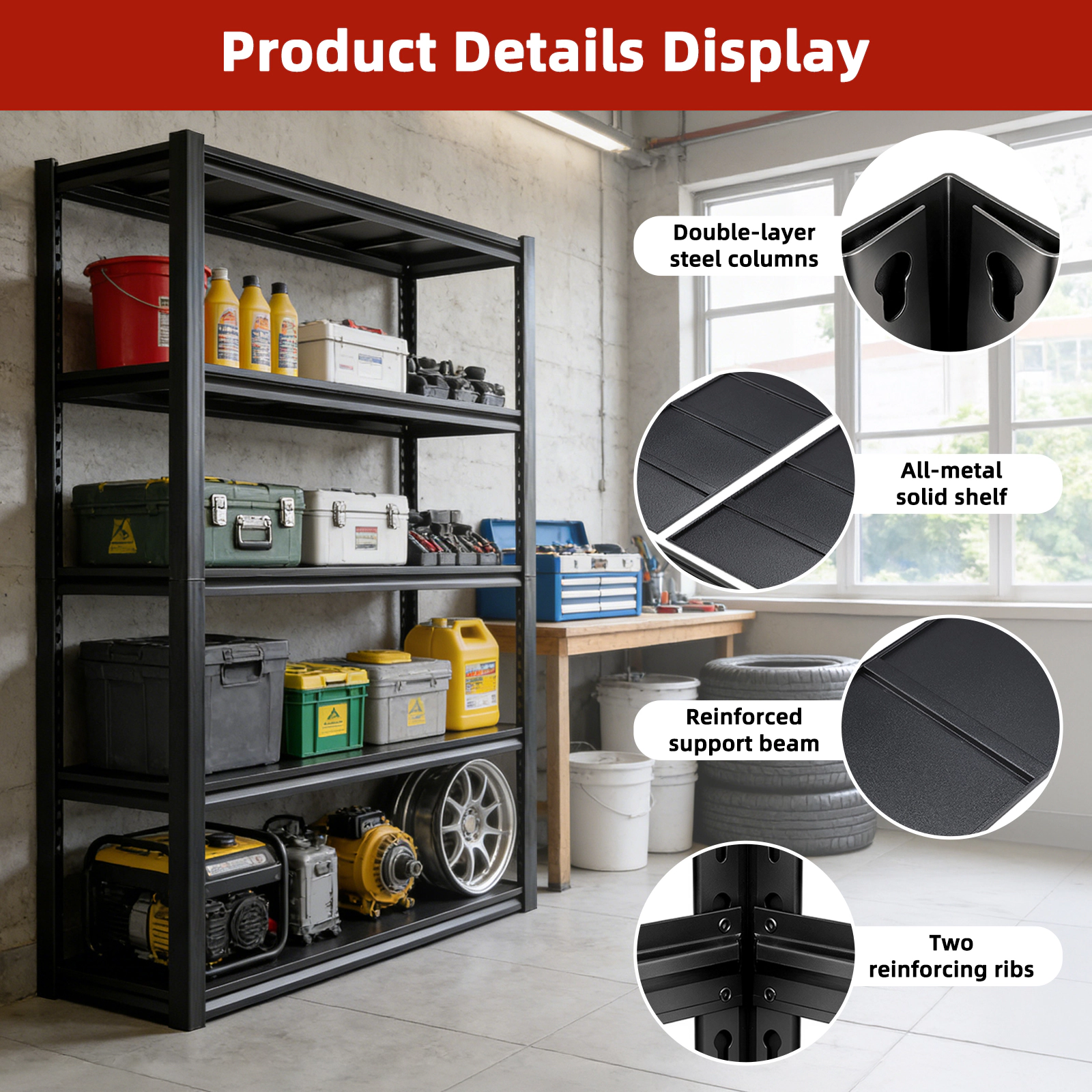 Flynama 5-Tiers Heavy Duty Metal Adjustable Garage Storage Shelving Unit in Black (47.2 in. W x in. H x in. D