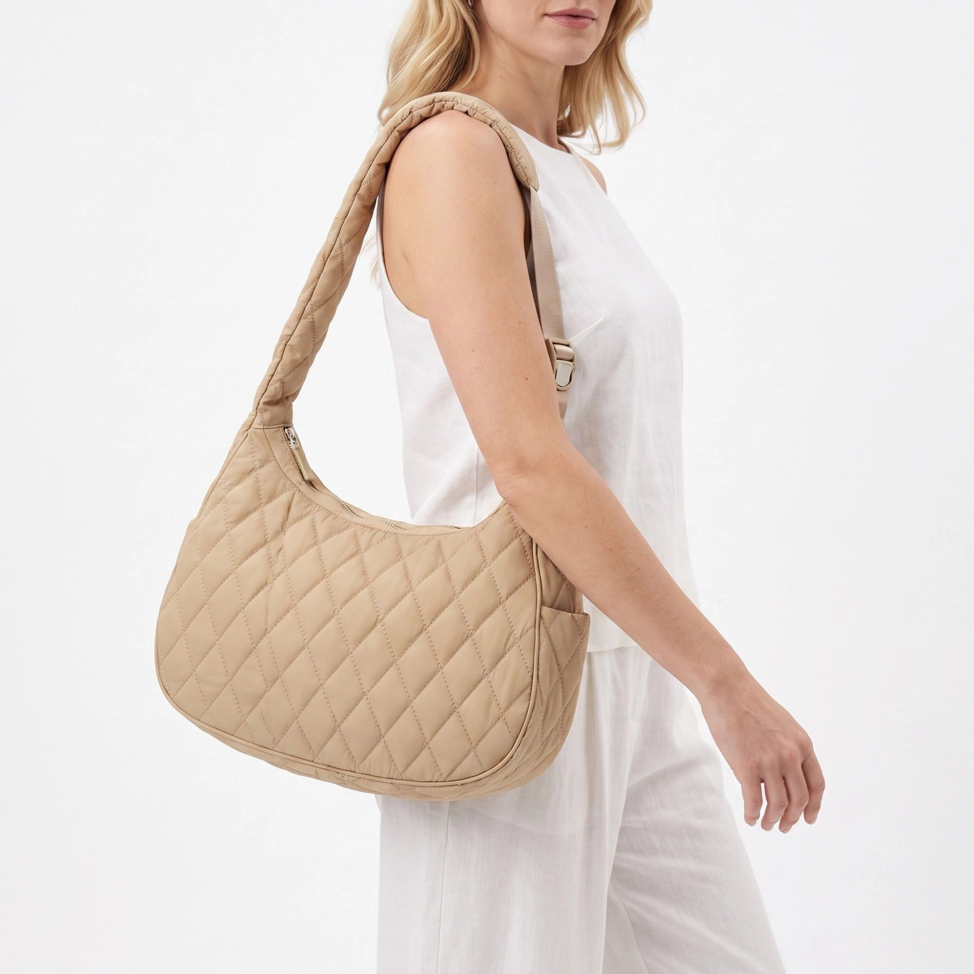 Alilang Women's Quilted Hobo Shoulder Bag with Adjustable Strap and Side Pockets 13.5x5.5x9in