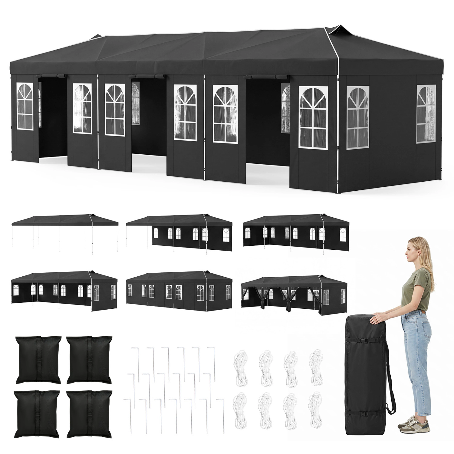 LJG 10 x 30 FT Pop up Canopy Tent with 8 Sidewalls and Adjustable Height