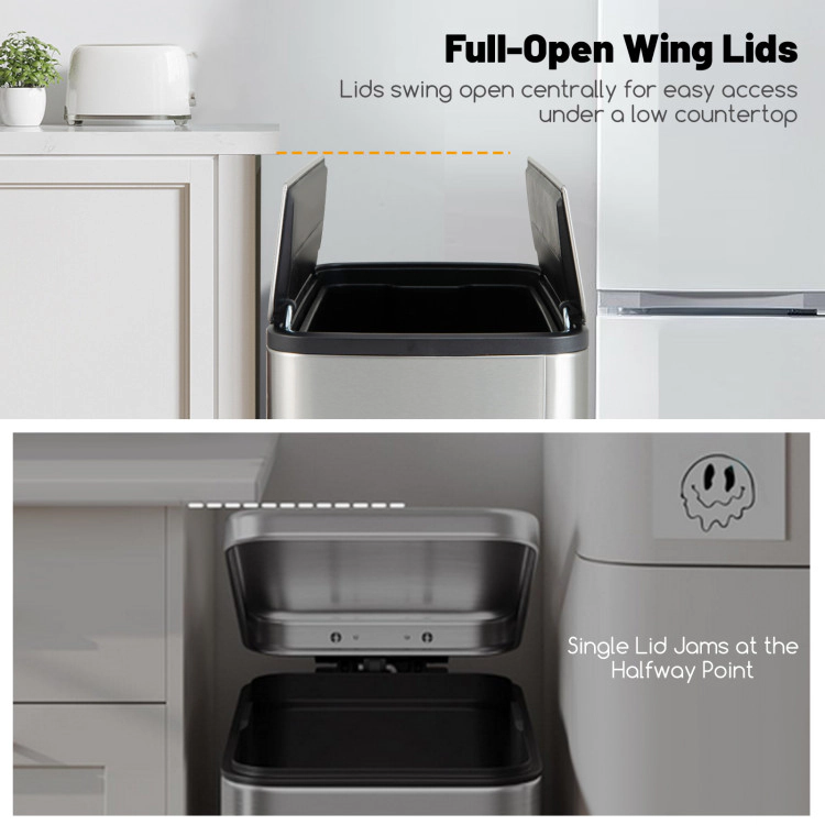 Hivvago 12 Gal Stainless Steel Trash Can with Soft-Closing Wing Lids