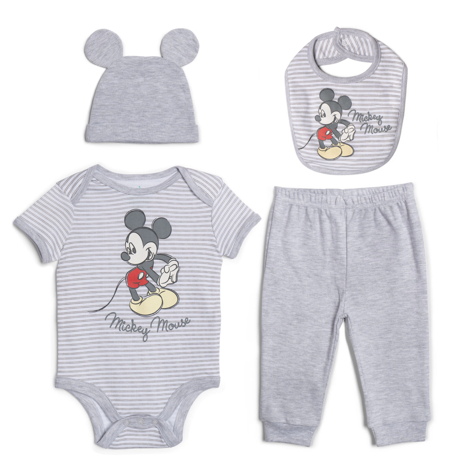 Disney Mickey Mouse Baby Boys' New Bodysuit and Pants Set with Hat Bib