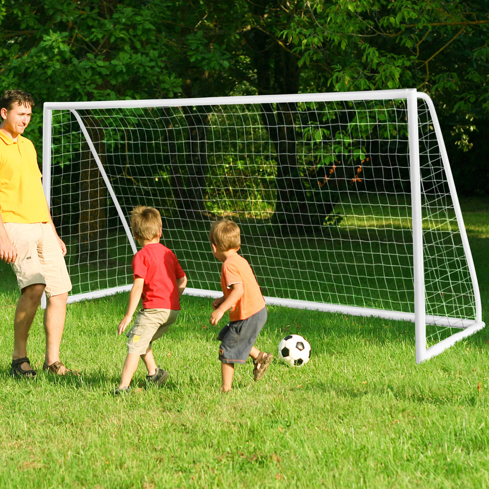 SUGIFT 12 x 6-ft Soccer Goal Thickened PVC Frame PE Net 6 Ground Pegs 143.7 x 47.24 x 71.65-in Ages 6+ White