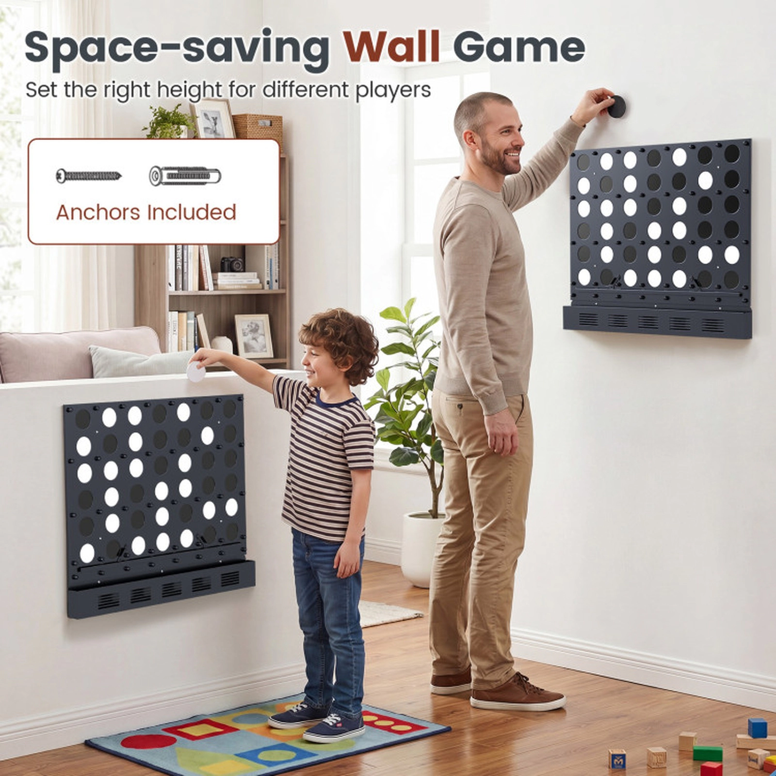 SUGIFT Black Wall Mounted Metal Connect 4 Game with Acrylic Discs and Bottom Tray 28.5-in W 1.5-in D 23-in H