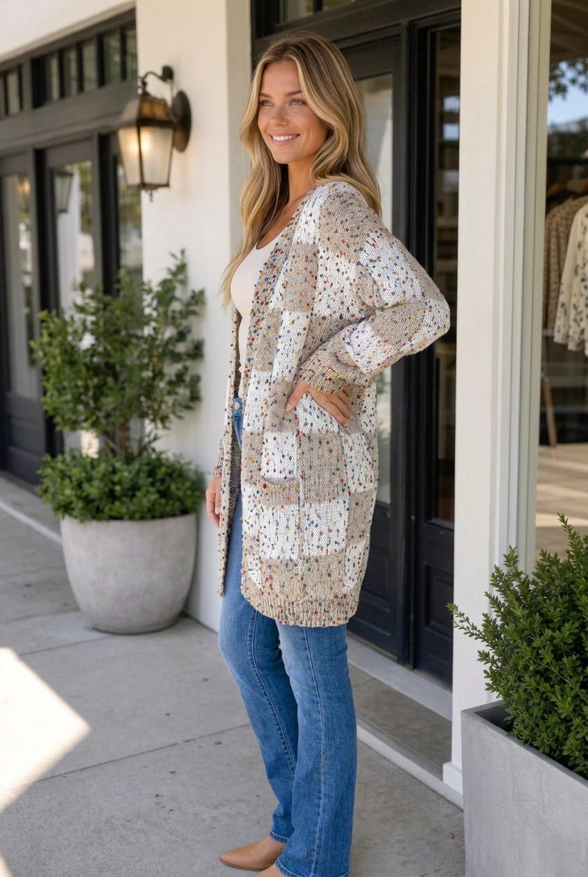 Threaded Pear Women's Evelina Print Open Cardigan