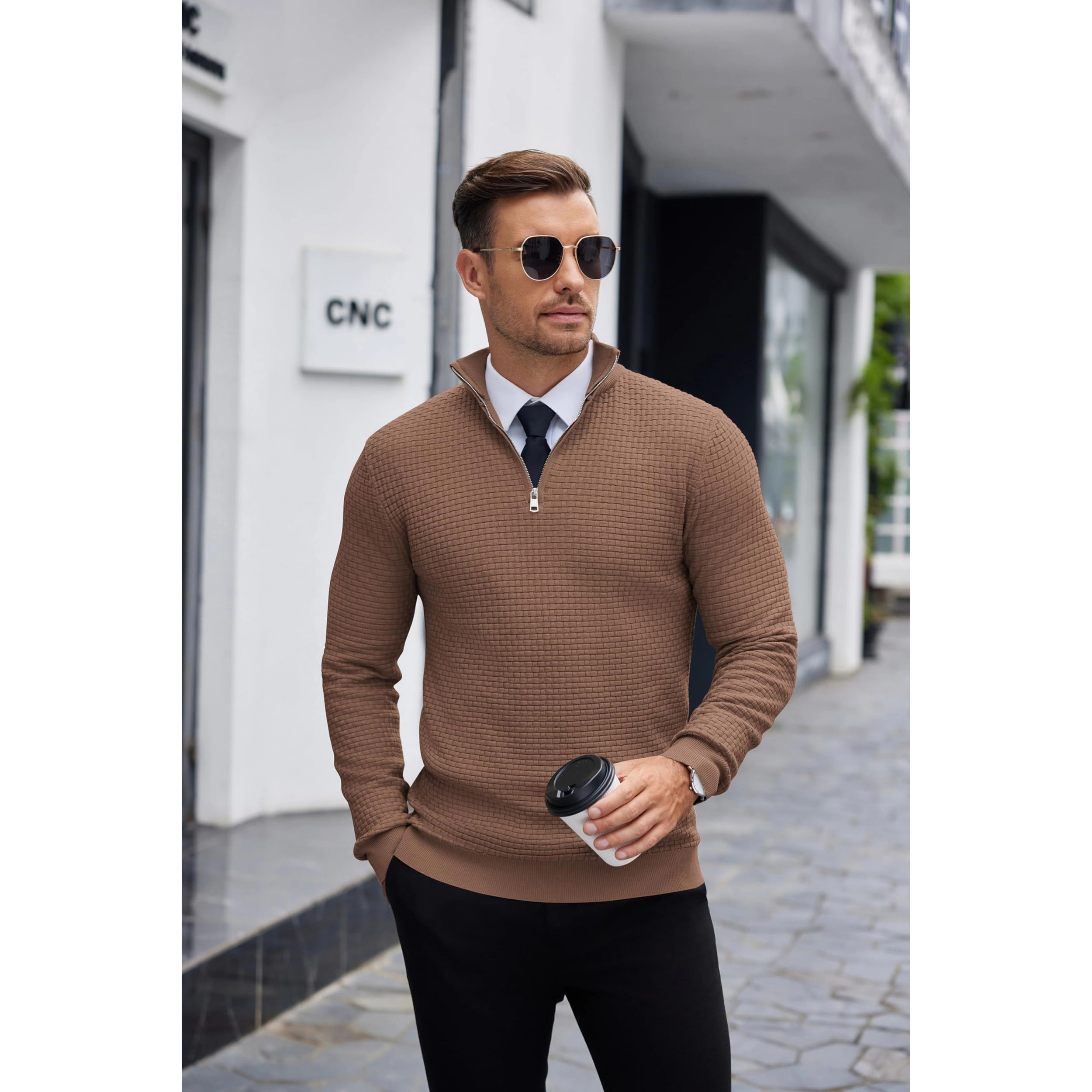 COOFANDY Men's Regular Fit Quarter Zip Pullover Sweater