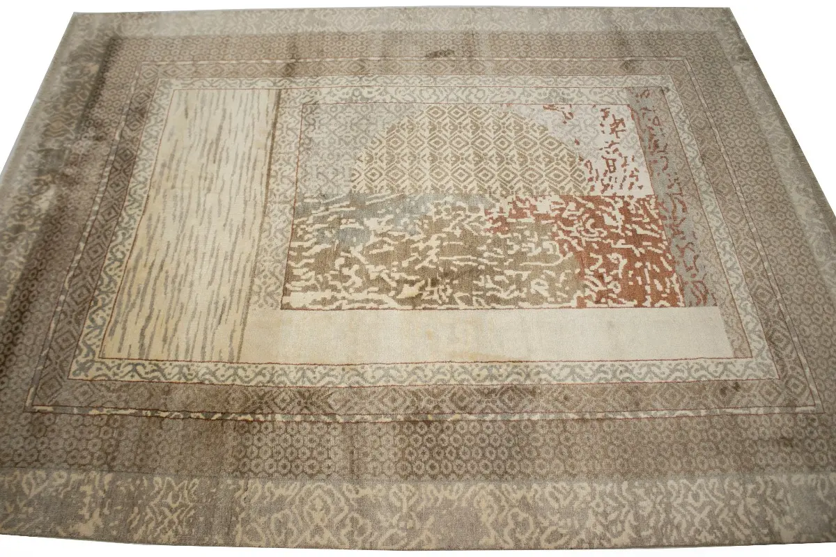 Magic Rugs 8'0 X 10'0 Hand Knotted Tan Wool & Bamboo Modern Rug